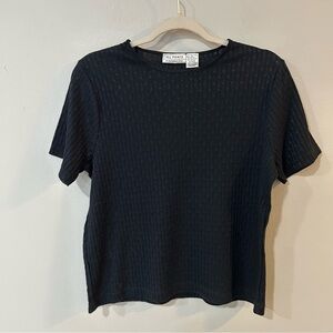 All Points By Reference Point Black Crewneck Embroidered Top Women’s Size Large